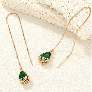 Gold Green Threader Earrings
